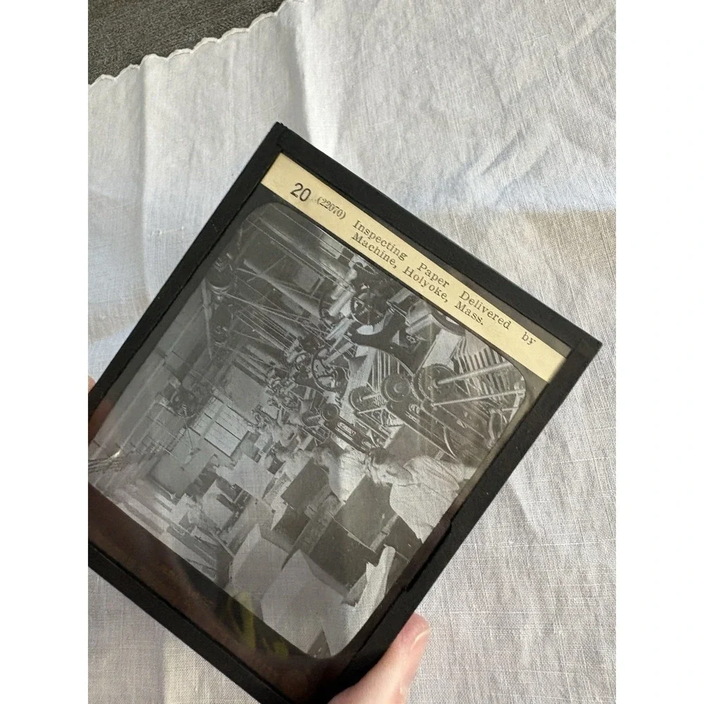Magic Lantern GLASS Ephemera Inspecting Paper‎ Delivered Machine, Holyoke, Mass.